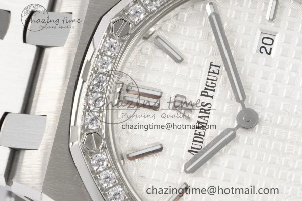 Lady Royal Oak 33mm SS Diamonds Bezel JJF 1:1 Best Edition White Dial on SS Bracelet ETA Quartz Upgraded 10146