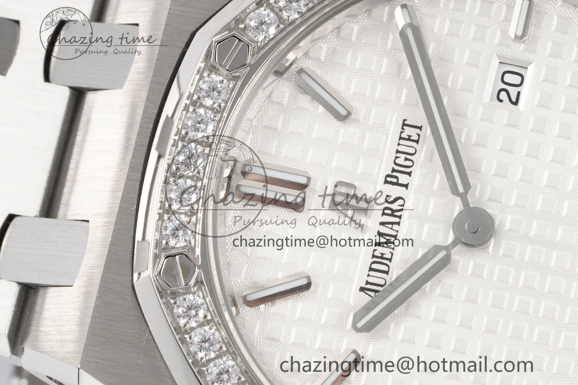 Lady Royal Oak 33mm SS Diamonds Bezel JJF 1:1 Best Edition White Dial on SS Bracelet ETA Quartz Upgraded 10146