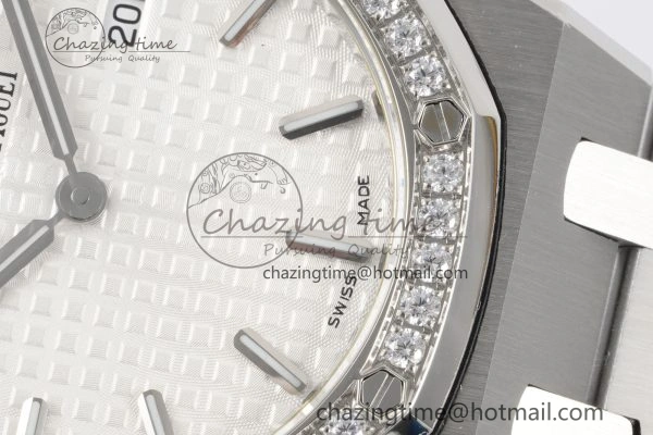 Lady Royal Oak 33mm SS Diamonds Bezel JJF 1:1 Best Edition White Dial on SS Bracelet ETA Quartz Upgraded 10146