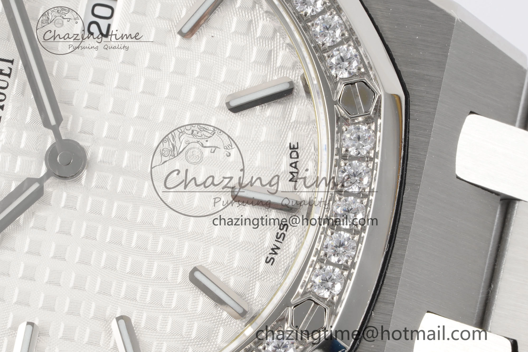 Lady Royal Oak 33mm SS Diamonds Bezel JJF 1:1 Best Edition White Dial on SS Bracelet ETA Quartz Upgraded 10146