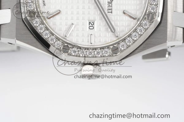 Lady Royal Oak 33mm SS Diamonds Bezel JJF 1:1 Best Edition White Dial on SS Bracelet ETA Quartz Upgraded 10146