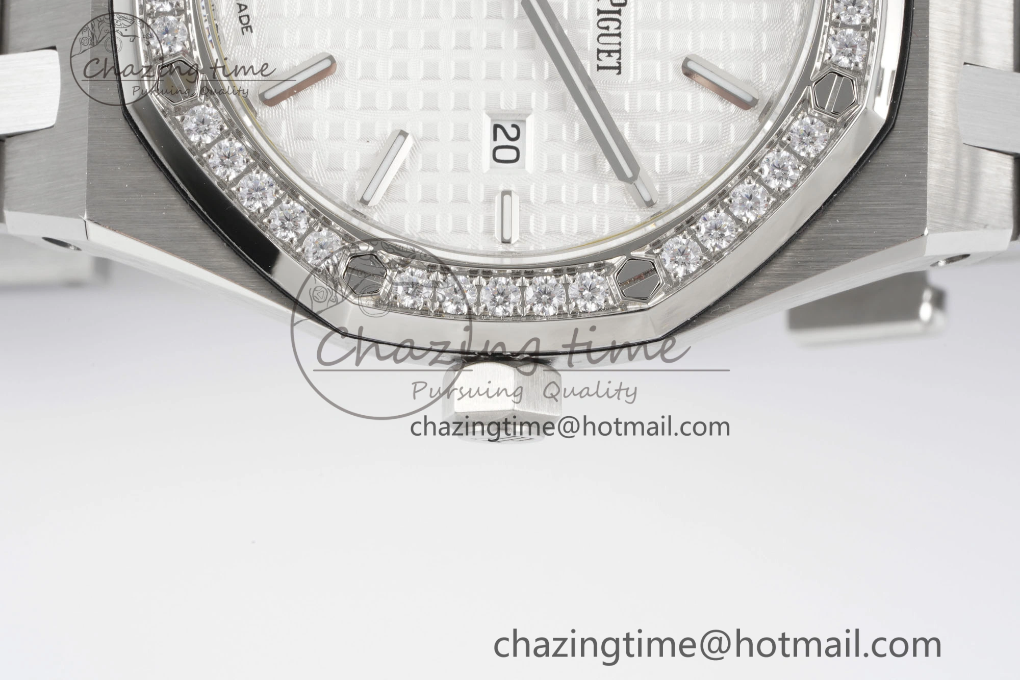 Lady Royal Oak 33mm SS Diamonds Bezel JJF 1:1 Best Edition White Dial on SS Bracelet ETA Quartz Upgraded 10146