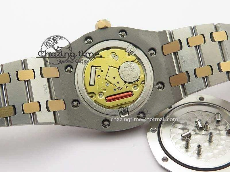 Seasonal Lady Royal Oak 33mm SS JF 1:1 Best Edition RG Bezel Silver Textured Dial On SS RG Bracelet Swiss Quartz 5039