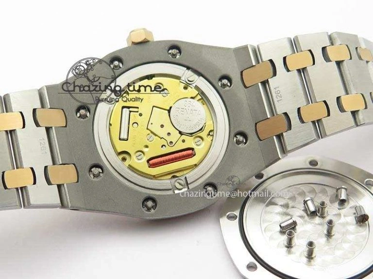 Seasonal Lady Royal Oak 33mm SS JF 1:1 Best Edition RG Bezel Silver Textured Dial On SS RG Bracelet Swiss Quartz 5039