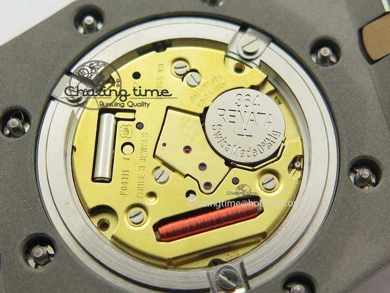 Seasonal Lady Royal Oak 33mm SS JF 1:1 Best Edition RG Bezel Silver Textured Dial On SS RG Bracelet Swiss Quartz 5039