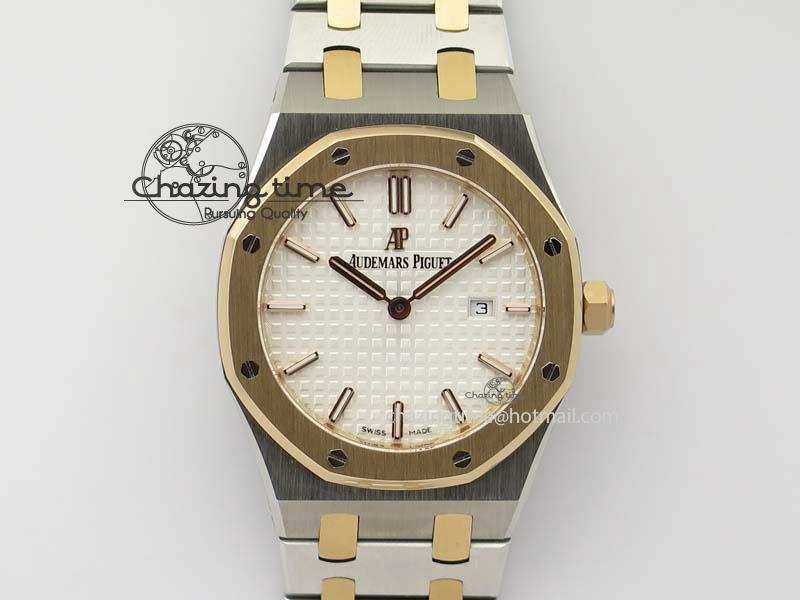 Seasonal Lady Royal Oak 33mm SS JF 1:1 Best Edition RG Bezel Silver Textured Dial On SS RG Bracelet Swiss Quartz 5039