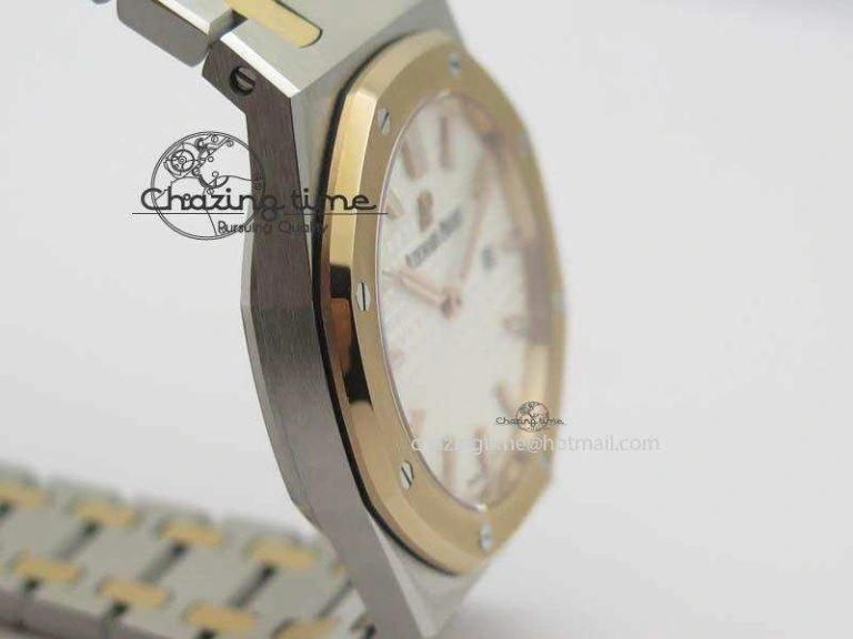 Seasonal Lady Royal Oak 33mm SS JF 1:1 Best Edition RG Bezel Silver Textured Dial On SS RG Bracelet Swiss Quartz 5039