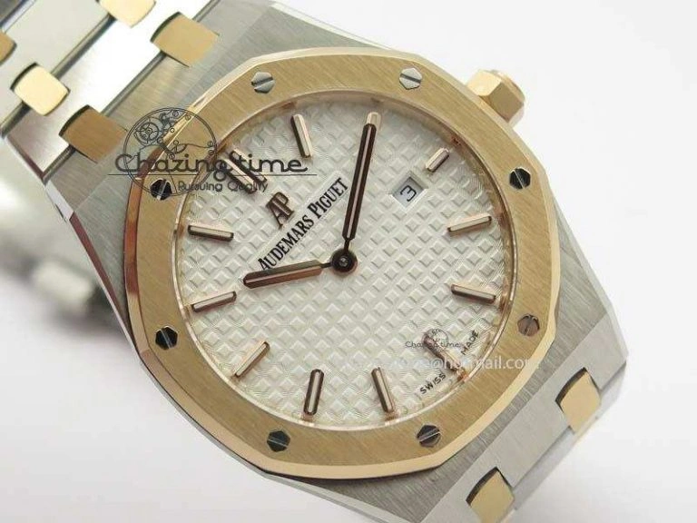 Seasonal Lady Royal Oak 33mm SS JF 1:1 Best Edition RG Bezel Silver Textured Dial On SS RG Bracelet Swiss Quartz 5039