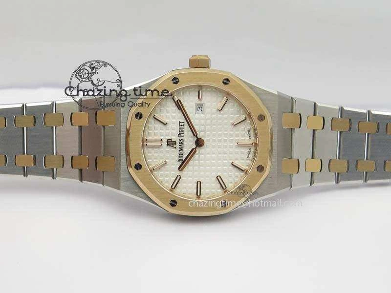 Seasonal Lady Royal Oak 33mm SS JF 1:1 Best Edition RG Bezel Silver Textured Dial On SS RG Bracelet Swiss Quartz 5039