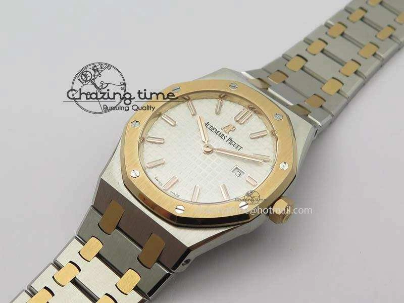 Seasonal Lady Royal Oak 33mm SS JF 1:1 Best Edition RG Bezel Silver Textured Dial On SS RG Bracelet Swiss Quartz 5039