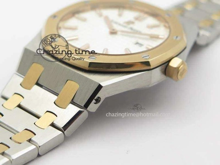 Seasonal Lady Royal Oak 33mm SS JF 1:1 Best Edition RG Bezel Silver Textured Dial On SS RG Bracelet Swiss Quartz 5039