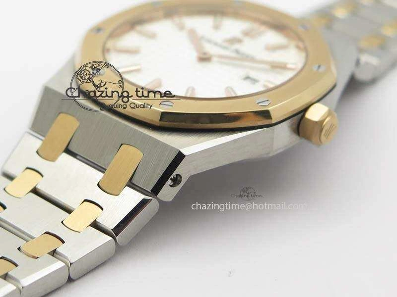 Seasonal Lady Royal Oak 33mm SS JF 1:1 Best Edition RG Bezel Silver Textured Dial On SS RG Bracelet Swiss Quartz 5039