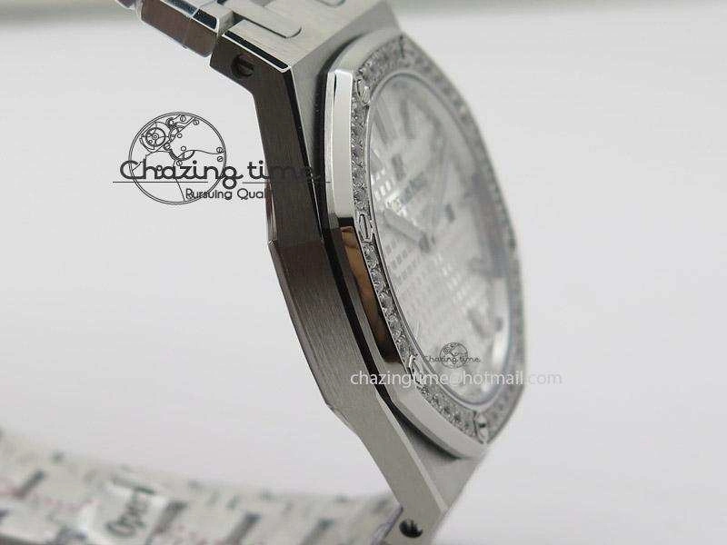 Lady Royal Oak 33mm SS White Textured Dial Diamonds Bezel on bracelet RONDA Quartz Trendy 5142