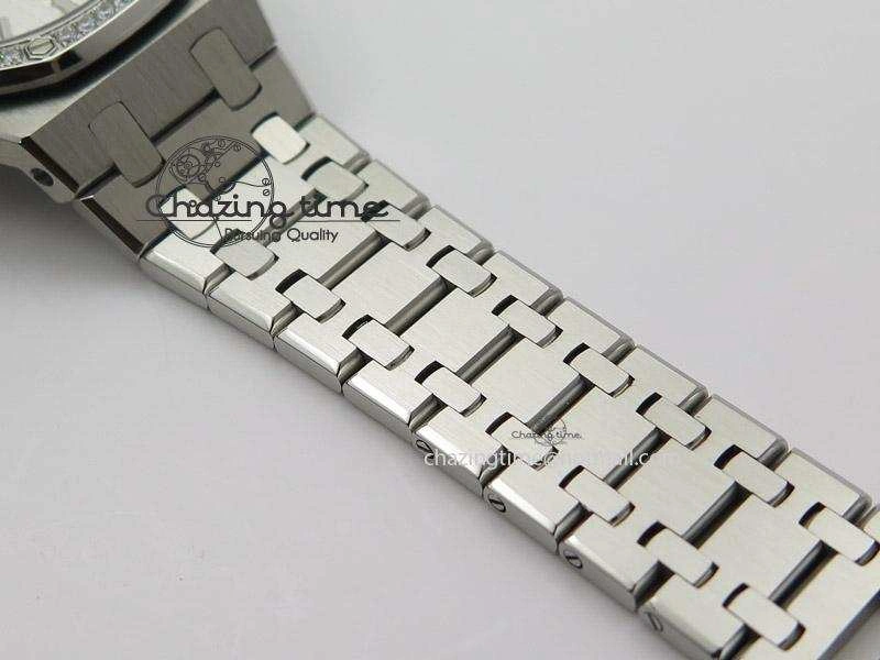 Lady Royal Oak 33mm SS White Textured Dial Diamonds Bezel on bracelet RONDA Quartz Trendy 5142