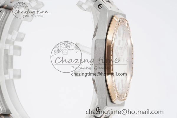 Lightweight Lady Royal Oak 33mm SS RG Diamonds Bezel JJF 1:1 Best Edition White Dial on SS RG Bracelet ETA Quartz 4640
