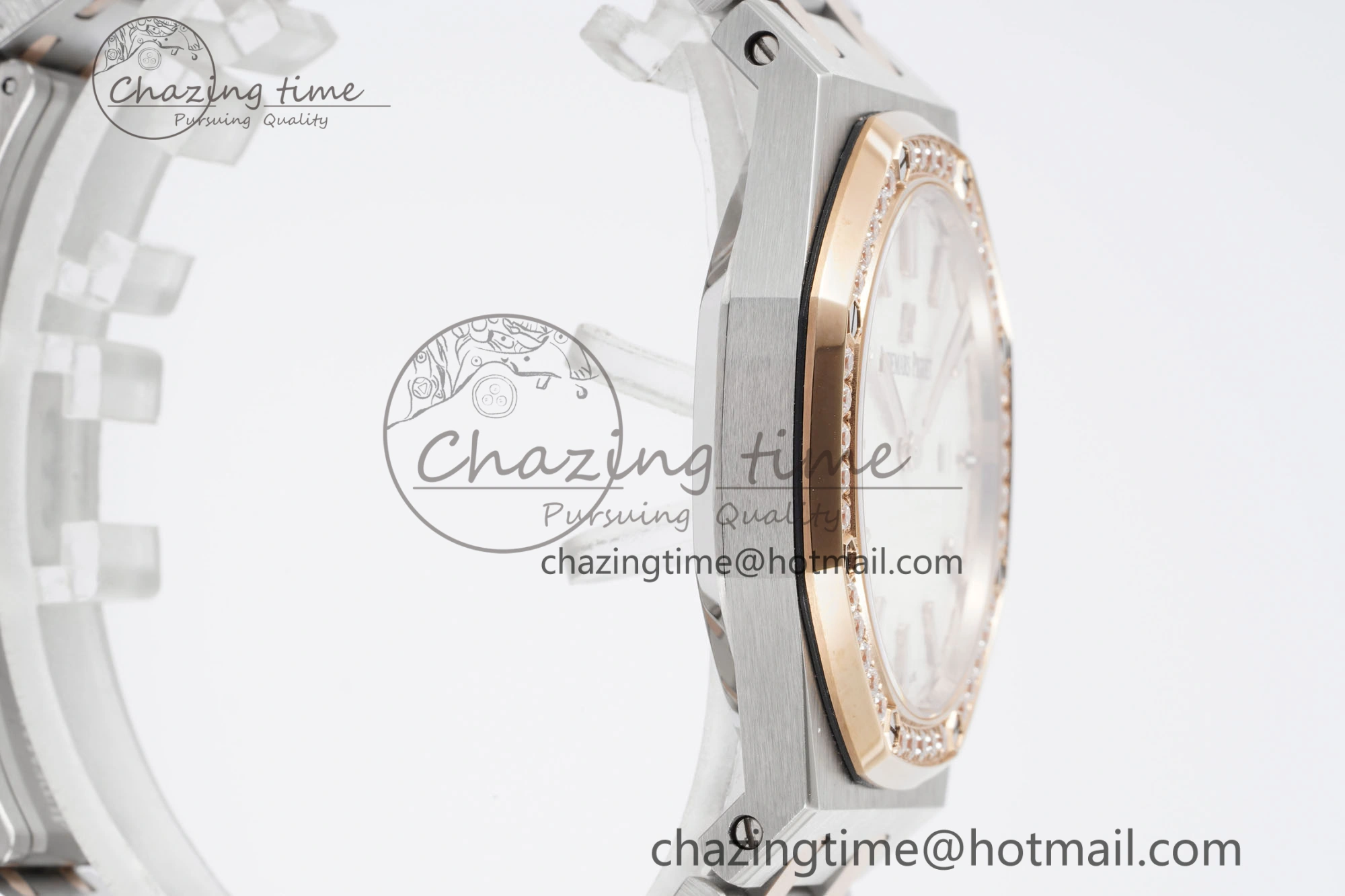 Lightweight Lady Royal Oak 33mm SS RG Diamonds Bezel JJF 1:1 Best Edition White Dial on SS RG Bracelet ETA Quartz 4640