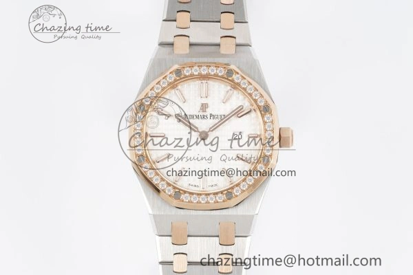 Unique Lady Royal Oak 33mm SS RG Diamonds Bezel JJF 1:1 Best Edition White Dial on SS RG Bracelet ETA Quartz 10147