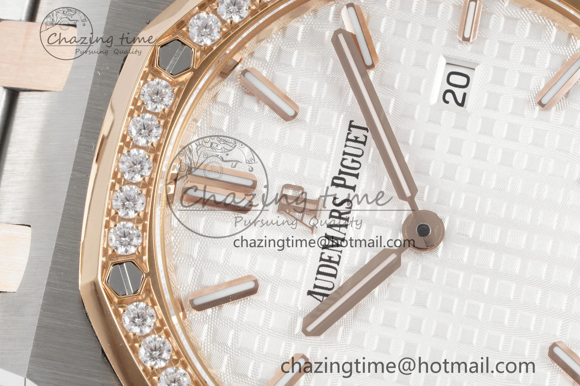 Lightweight Lady Royal Oak 33mm SS RG Diamonds Bezel JJF 1:1 Best Edition White Dial on SS RG Bracelet ETA Quartz 4640