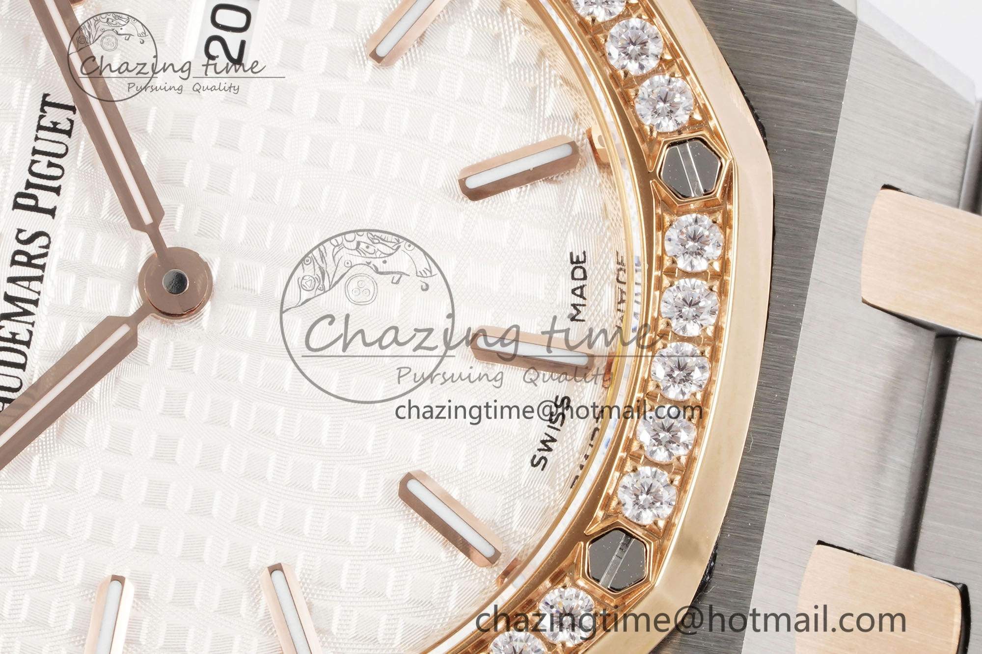 Lightweight Lady Royal Oak 33mm SS RG Diamonds Bezel JJF 1:1 Best Edition White Dial on SS RG Bracelet ETA Quartz 4640