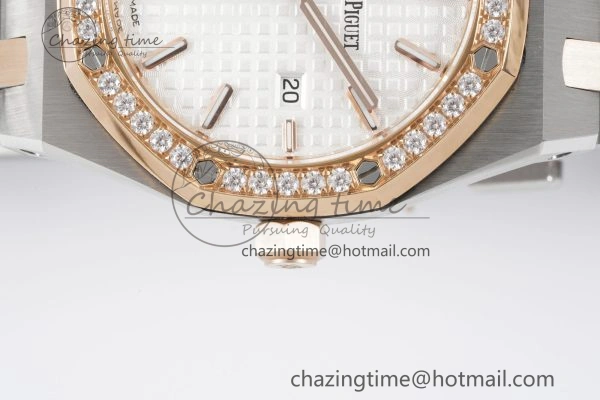 Lightweight Lady Royal Oak 33mm SS RG Diamonds Bezel JJF 1:1 Best Edition White Dial on SS RG Bracelet ETA Quartz 4640