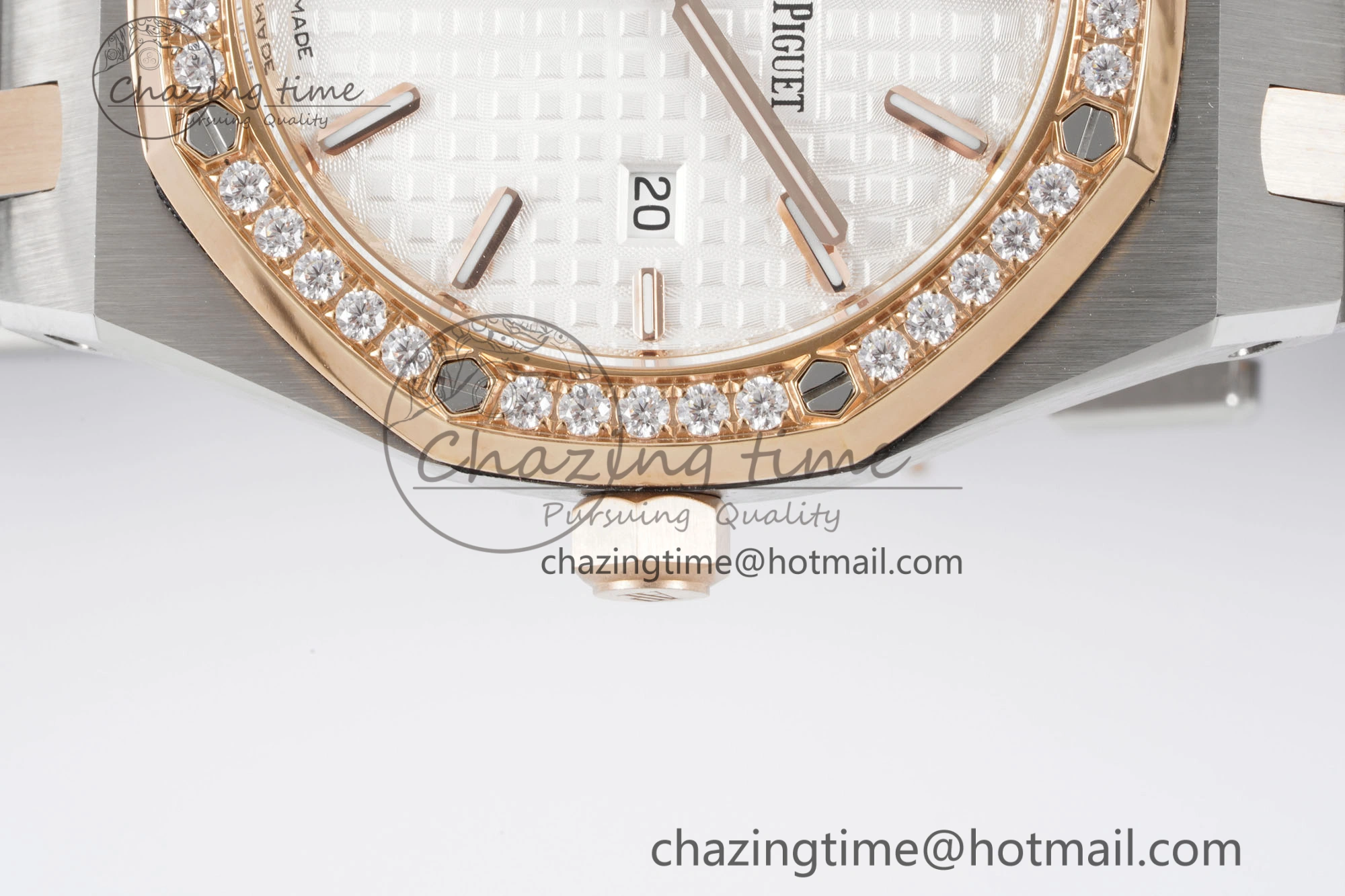 Lightweight Lady Royal Oak 33mm SS RG Diamonds Bezel JJF 1:1 Best Edition White Dial on SS RG Bracelet ETA Quartz 4640