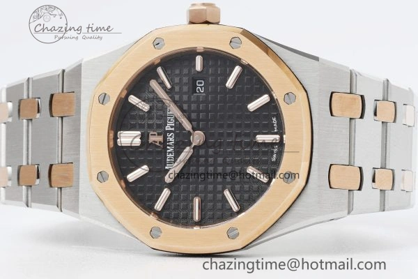 Lady Royal Oak 33mm SS RG JJF 1:1 Best Edition Black Dial on SS RG Bracelet ETA Quartz Sophisticated 10155