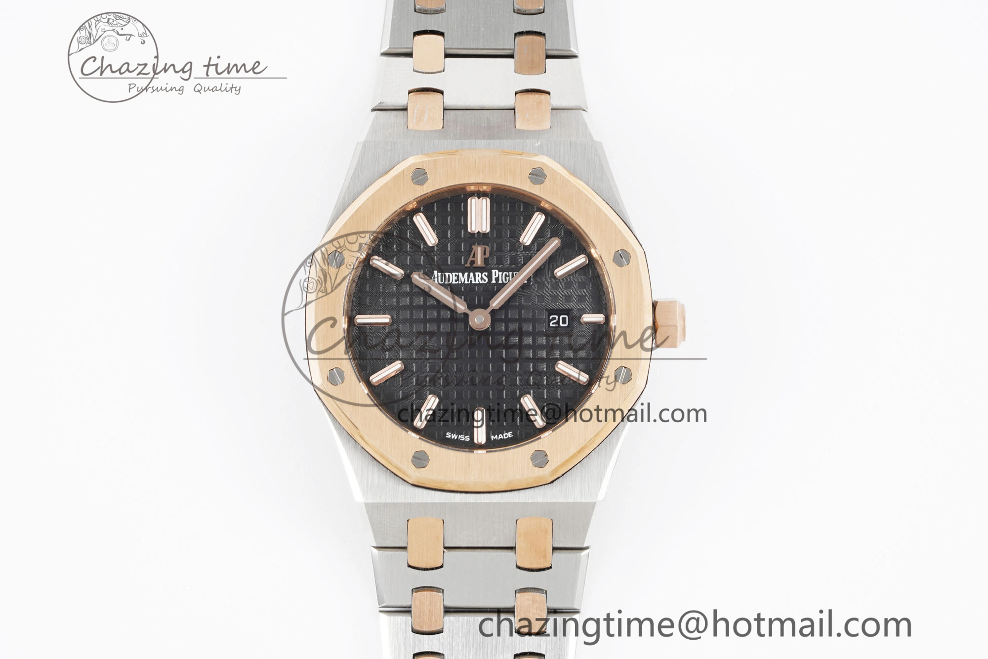 Lady Royal Oak 33mm SS RG JJF 1:1 Best Edition Black Dial on SS RG Bracelet ETA Quartz Sophisticated 10155