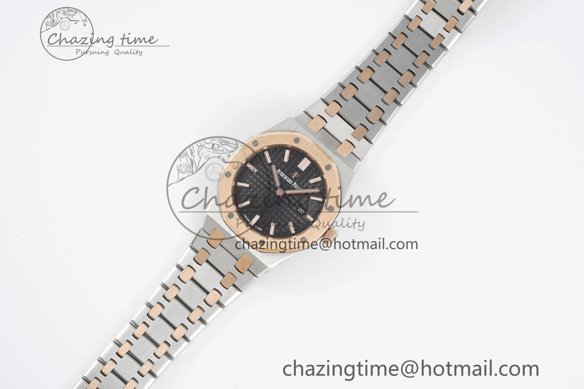 Lady Royal Oak 33mm SS RG JJF 1:1 Best Edition Black Dial on SS RG Bracelet ETA Quartz Sophisticated 10155