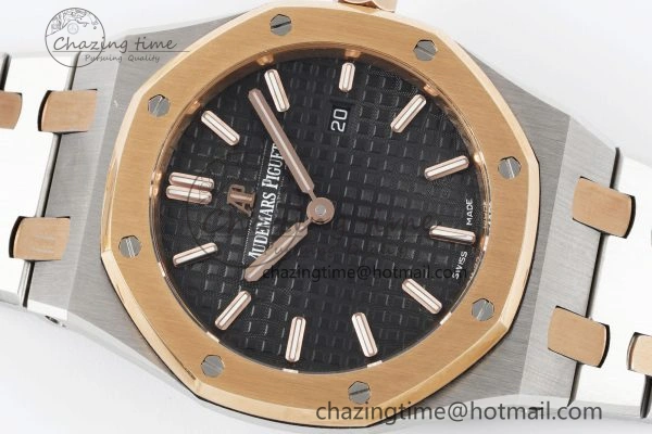 Lady Royal Oak 33mm SS RG JJF 1:1 Best Edition Black Dial on SS RG Bracelet ETA Quartz Sophisticated 10155