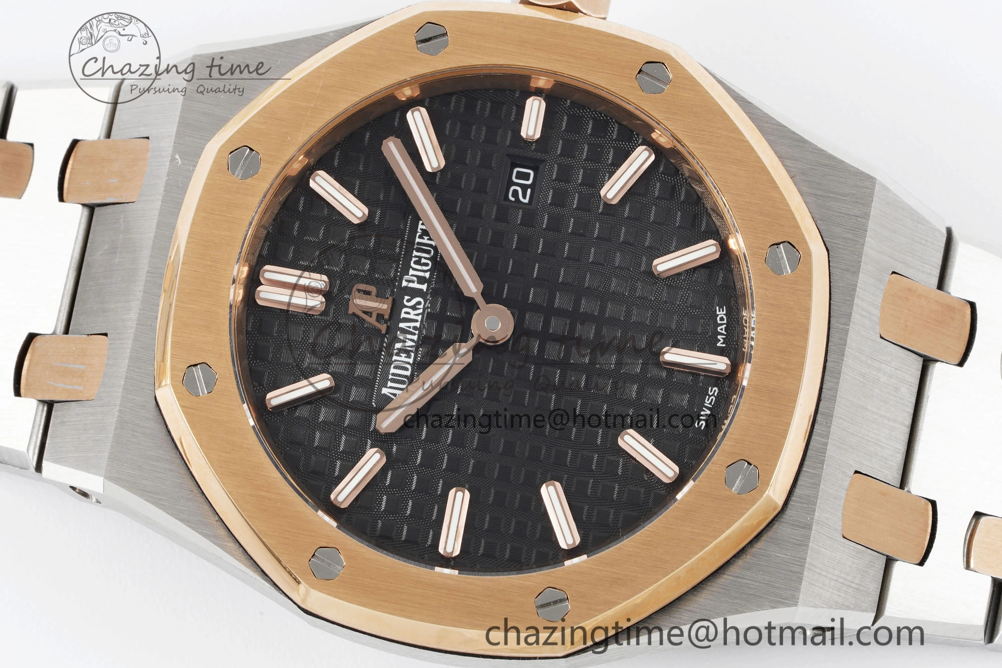 Lady Royal Oak 33mm SS RG JJF 1:1 Best Edition Black Dial on SS RG Bracelet ETA Quartz Sophisticated 10155