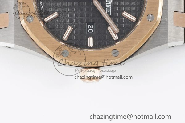 Lady Royal Oak 33mm SS RG JJF 1:1 Best Edition Black Dial on SS RG Bracelet ETA Quartz Sophisticated 10155
