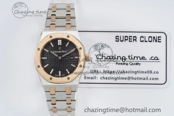 Lady Royal Oak 33mm SS RG JJF 1:1 Best Edition Black Dial on SS RG Bracelet ETA Quartz Sophisticated 10155