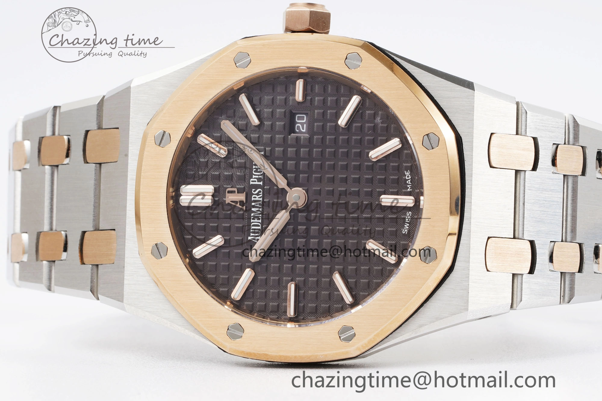 Durable Lady Royal Oak 33mm SS RG JJF 1:1 Best Edition Brown Dial on SS RG Bracelet ETA Quartz 4646