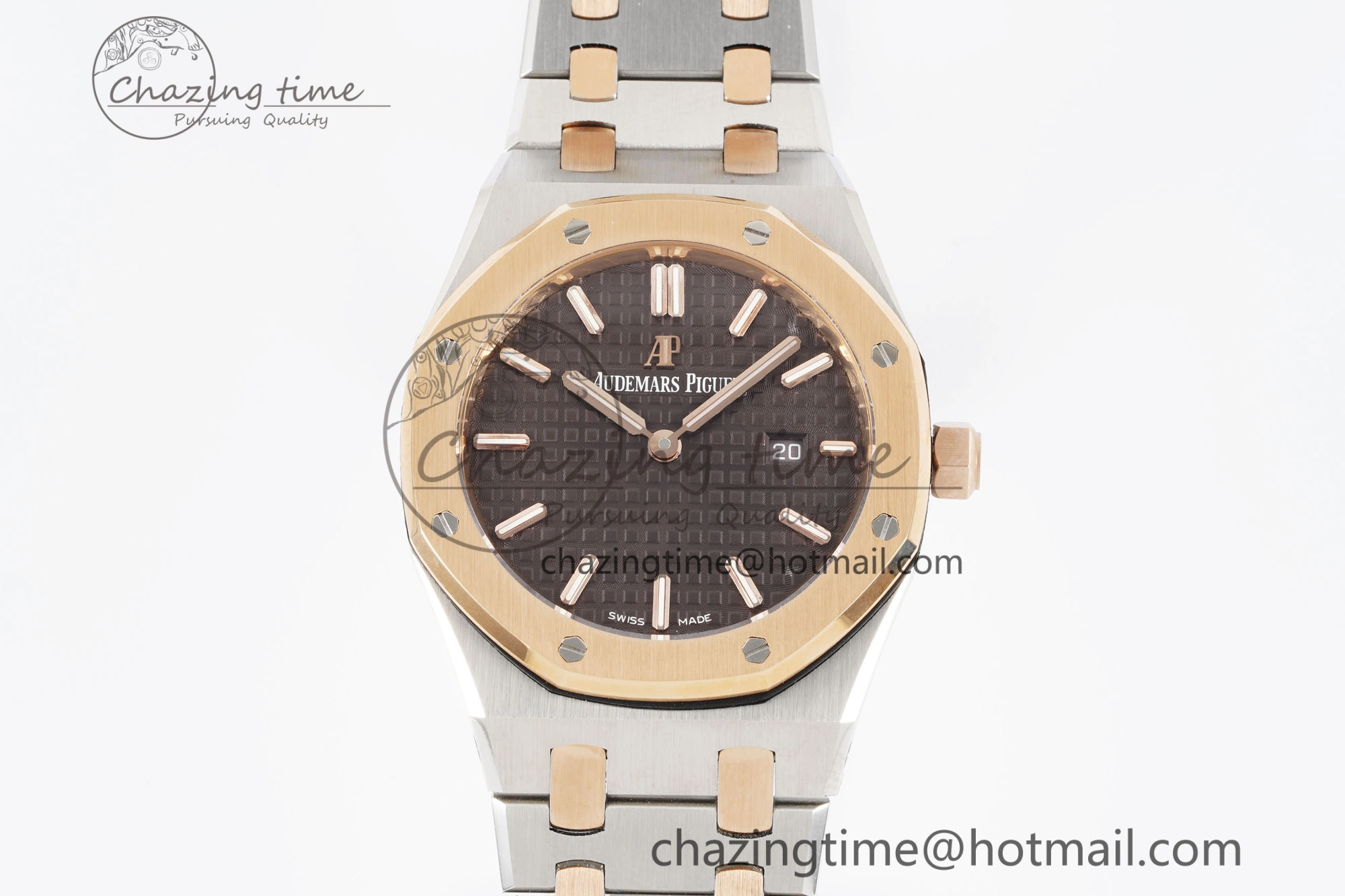 Durable Lady Royal Oak 33mm SS RG JJF 1:1 Best Edition Brown Dial on SS RG Bracelet ETA Quartz 4646