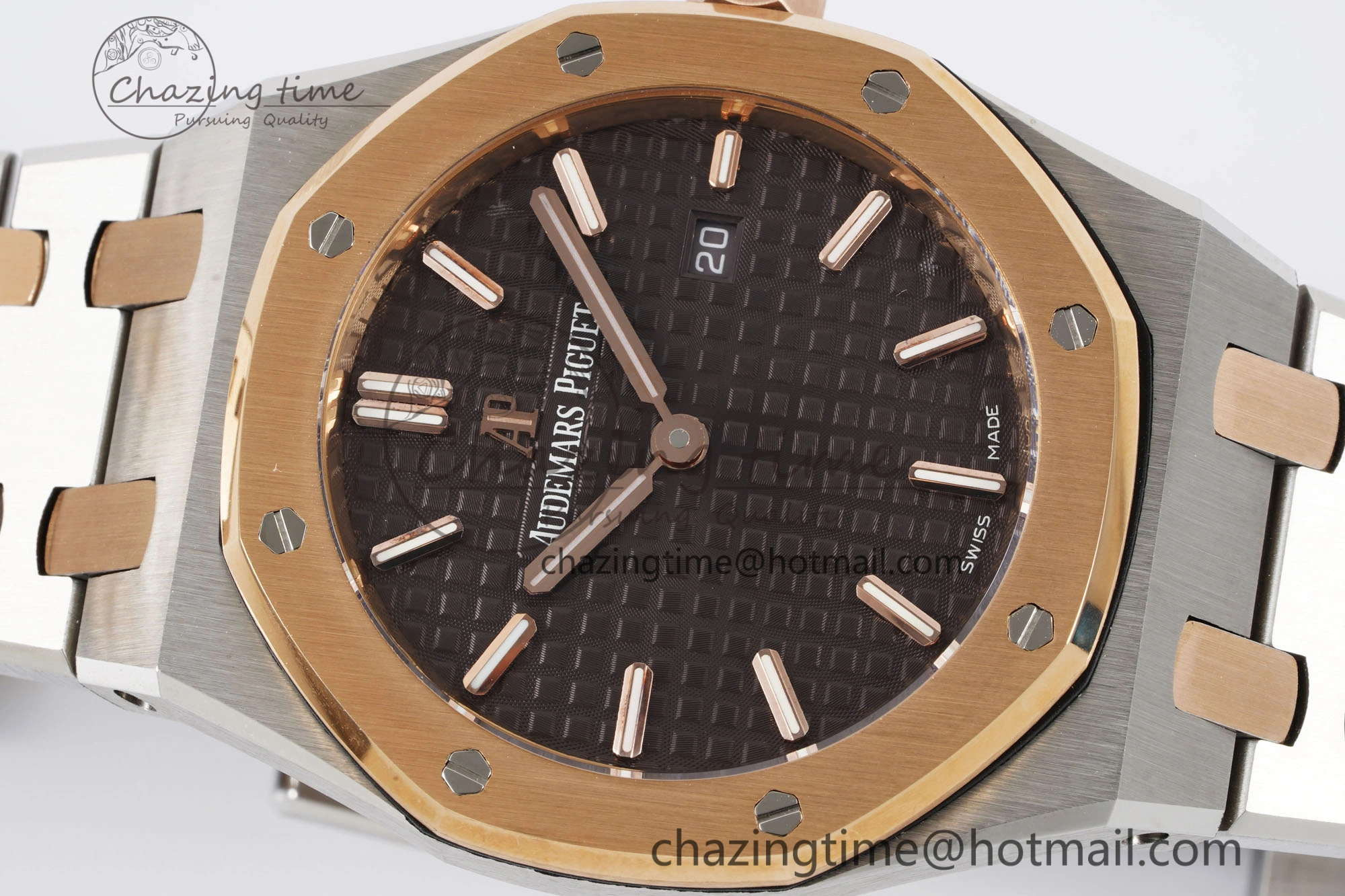 Durable Lady Royal Oak 33mm SS RG JJF 1:1 Best Edition Brown Dial on SS RG Bracelet ETA Quartz 4646