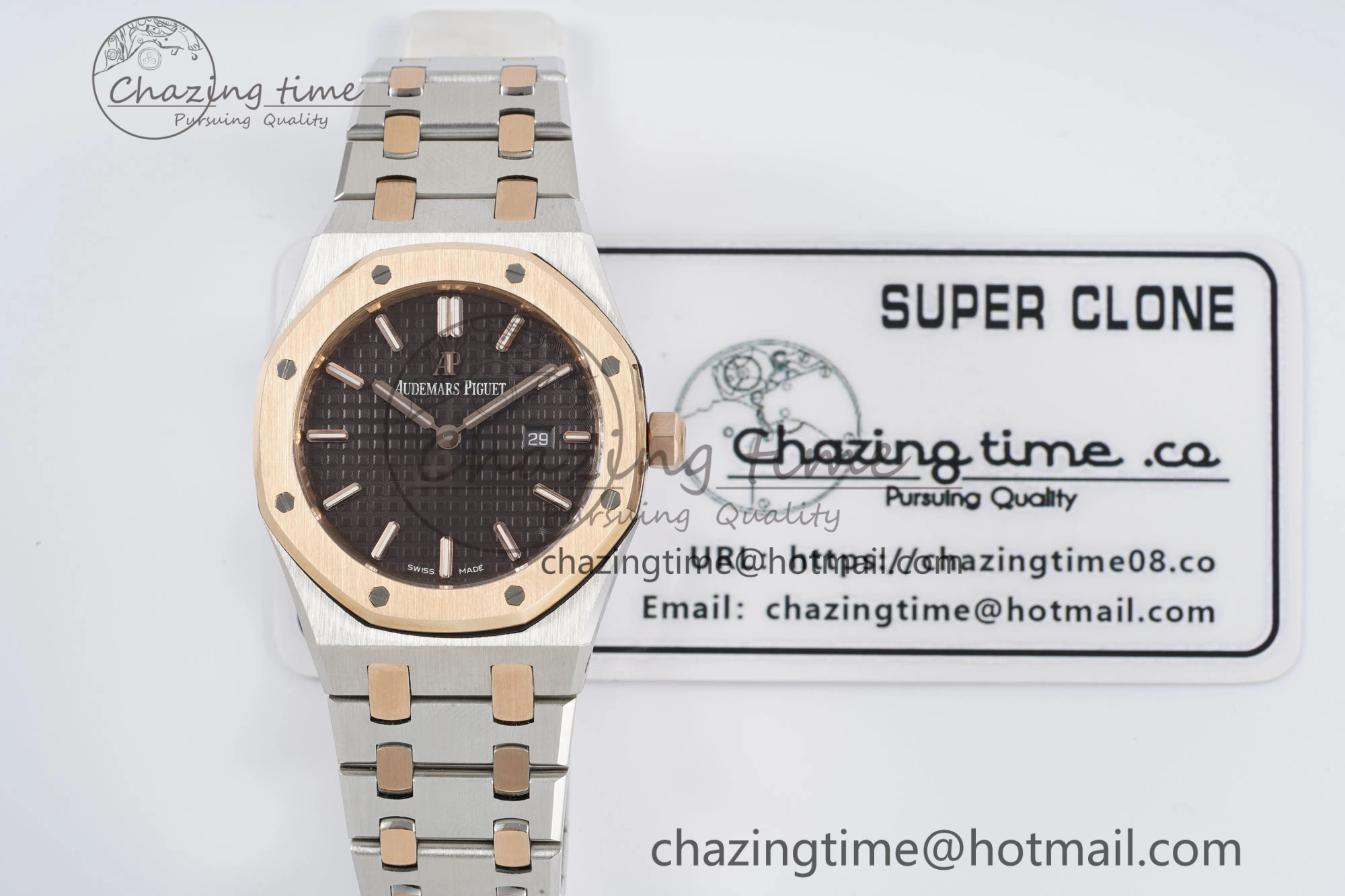 Durable Lady Royal Oak 33mm SS RG JJF 1:1 Best Edition Brown Dial on SS RG Bracelet ETA Quartz 4646