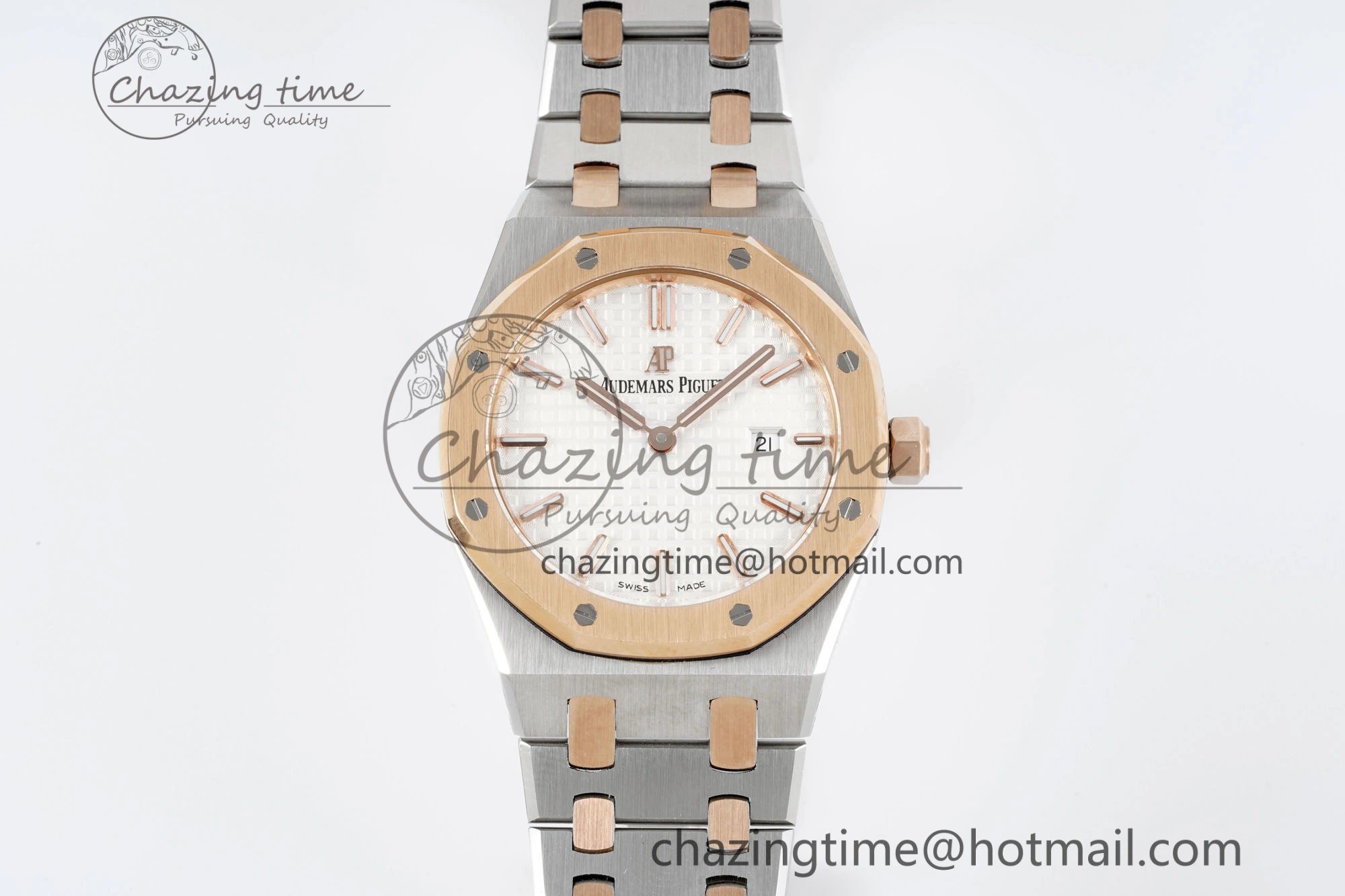 Lady Royal Oak 33mm SS RG JJF 1:1 Best Edition White Dial on SS RG Bracelet ETA Quartz UrbanStyle 4647