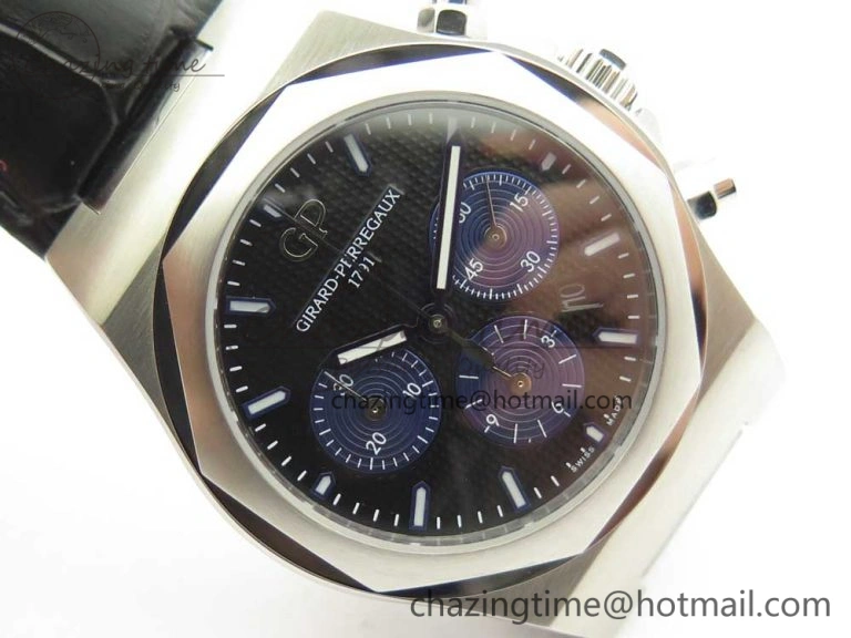 Trendy Laureato Chronograph 42mm SS TWA Black Blue Dial on Black Leather Strap A 6604