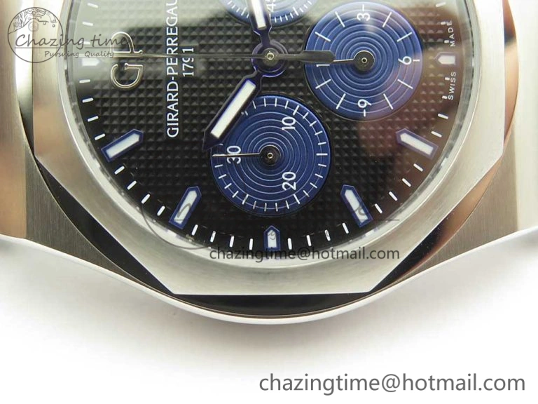 Trendy Laureato Chronograph 42mm SS TWA Black Blue Dial on Black Leather Strap A 6604