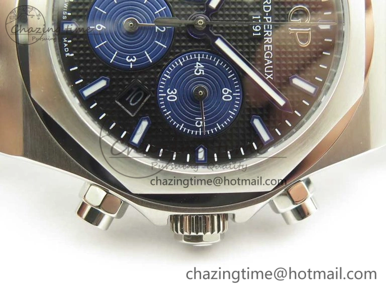 Trendy Laureato Chronograph 42mm SS TWA Black Blue Dial on Black Leather Strap A 6604