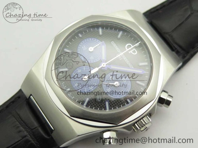 Trendy Laureato Chronograph 42mm SS TWA Black Blue Dial on Black Leather Strap A 6604