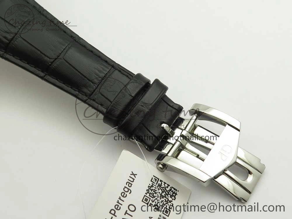 Trendy Laureato Chronograph 42mm SS TWA Black Blue Dial on Black Leather Strap A 6604