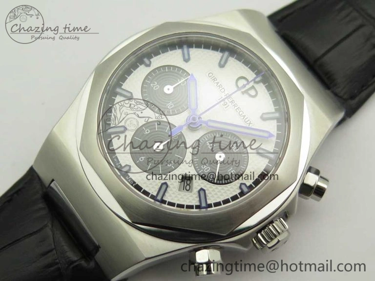 Affordable Laureato Chronograph 42mm SS TWA White Black Dial on Black Leather Strap A 6606