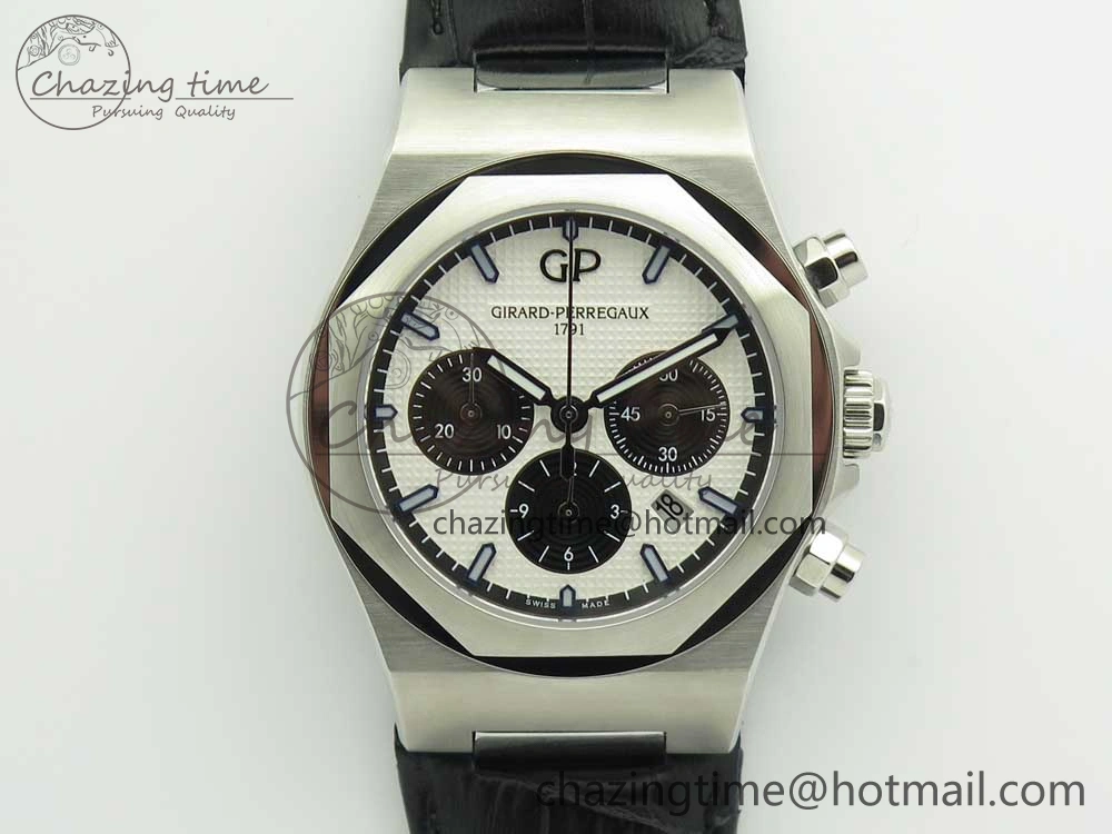 Affordable Laureato Chronograph 42mm SS TWA White Black Dial on Black Leather Strap A 6606