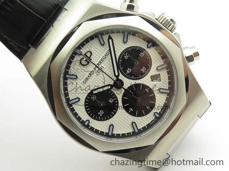 Affordable Laureato Chronograph 42mm SS TWA White Black Dial on Black Leather Strap A 6606