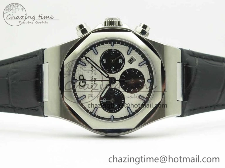 Affordable Laureato Chronograph 42mm SS TWA White Black Dial on Black Leather Strap A 6606