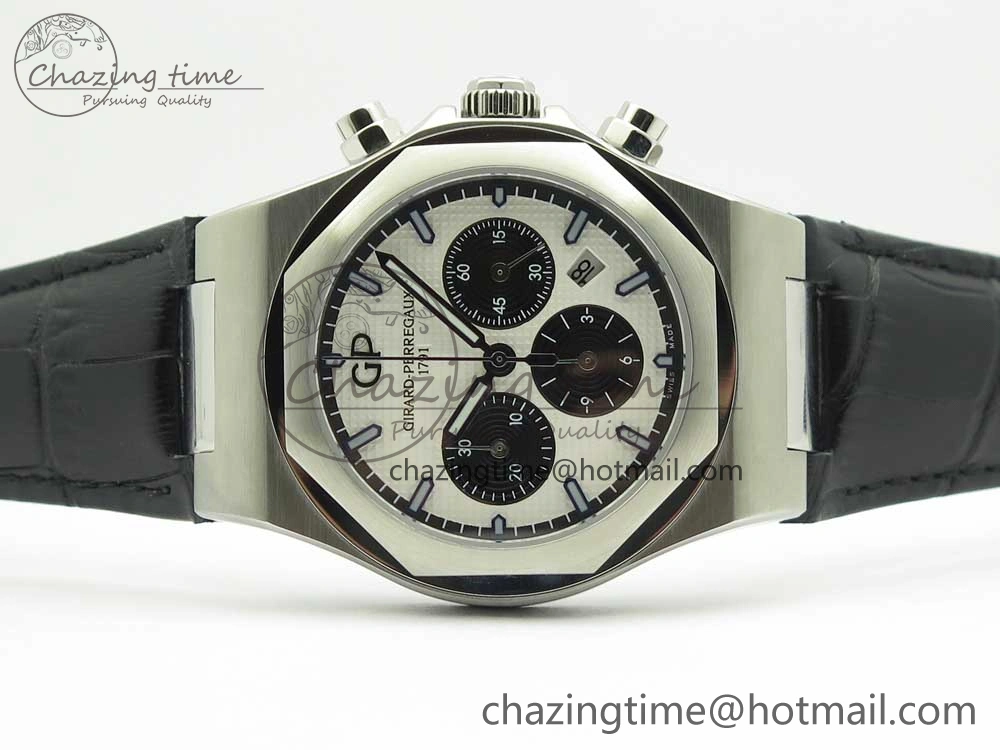 Affordable Laureato Chronograph 42mm SS TWA White Black Dial on Black Leather Strap A 6606