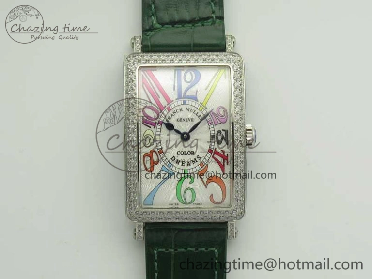 Supportive Long Island Color Dream SS Diamonds Bezel GF 1:1 Best Edition on Black Leather Strap Swiss Quartz 10702