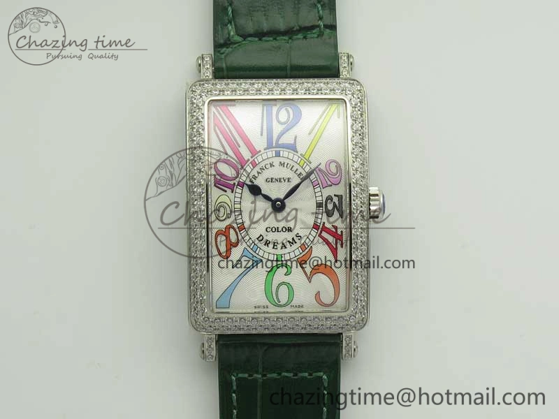 Supportive Long Island Color Dream SS Diamonds Bezel GF 1:1 Best Edition on Black Leather Strap Swiss Quartz 10702