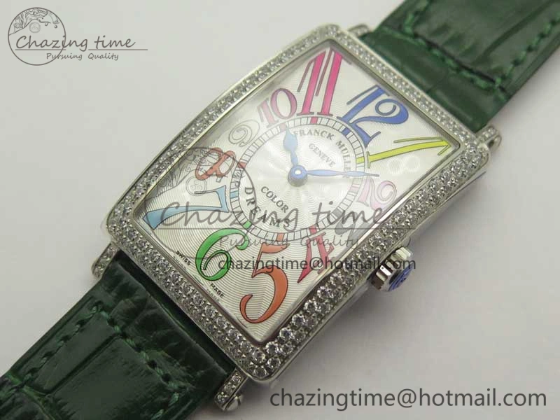 Supportive Long Island Color Dream SS Diamonds Bezel GF 1:1 Best Edition on Black Leather Strap Swiss Quartz 10702